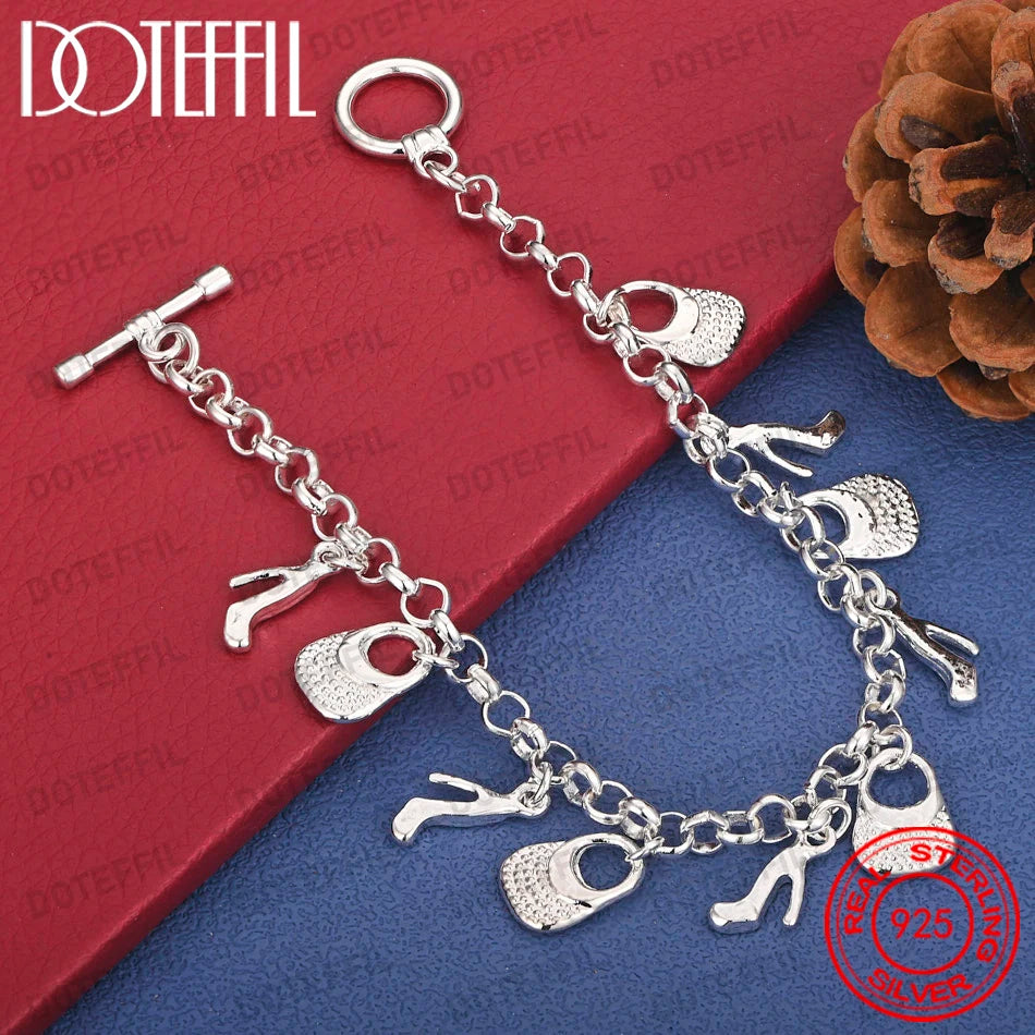 925 Sterling Silver 8 Inches Bags/High Heels Bracelet For Women Fashion Charm Wedding Engagement Gifts Jewelry Party