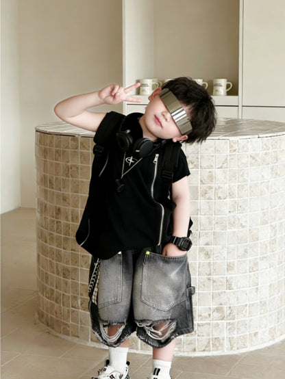 Two-Piece Sleeveless Vest + Korean Style Ripped Jeans Y2K RLB