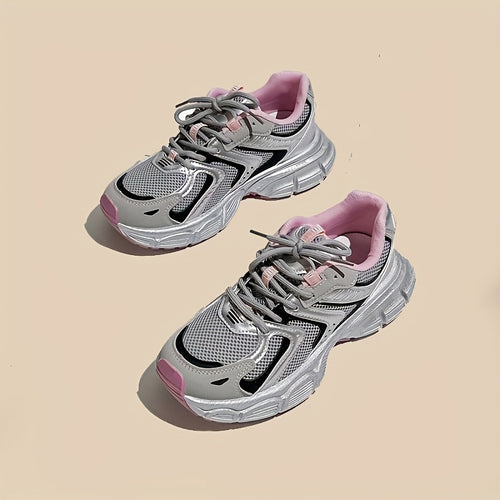 [Thick Sole Dad Shoes] Thick Sole Height-Increasing Dad Shoes Women's Summer Silvery Breathable Versatile Lightweight Sports Casual Shoes, Women Shoes, Sneakers