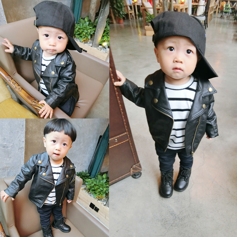 Boys' Short PU Leather Jacket with Collar