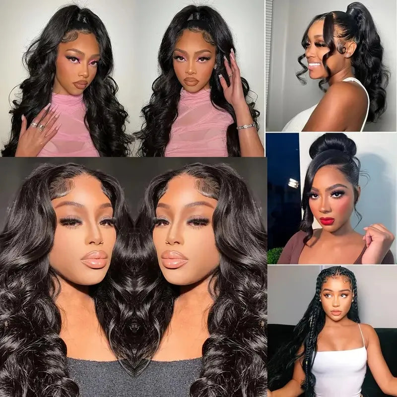 Brazilian Remy Human Hair Lace Front Wig 180 Density 13x4 Lace Pre Plucked 13X6 Natural Black Body Wave Wavy Texture Full Wig