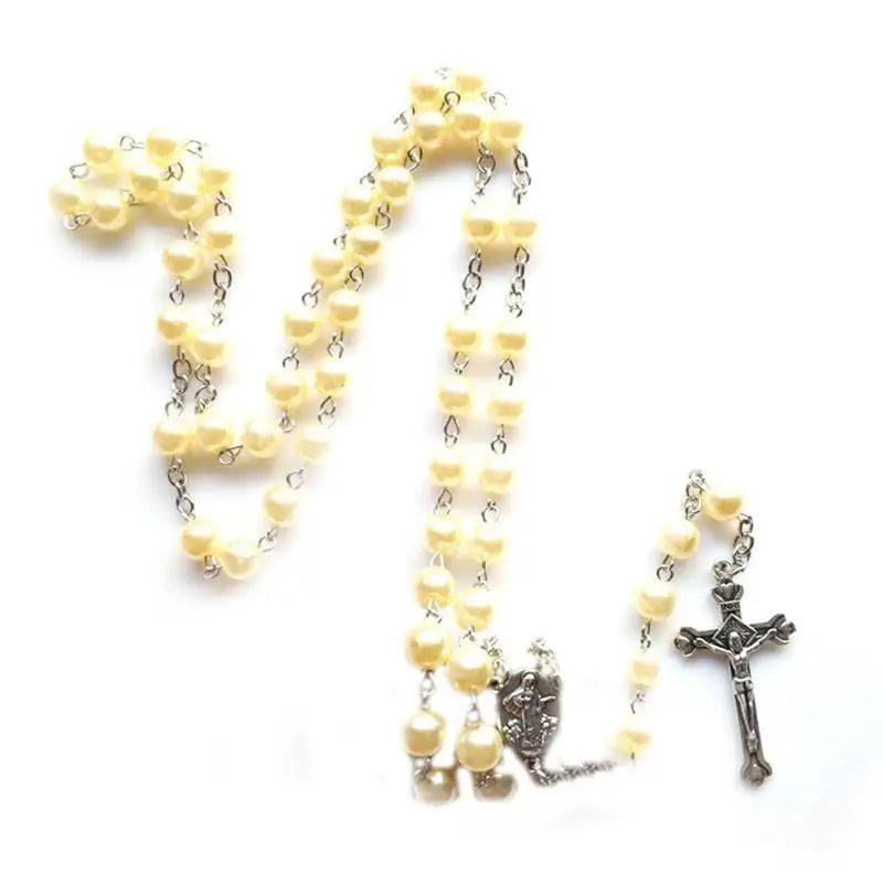 E8BD Lovely Rosary for Cross Crucifix Necklace Christian Catholic Choker for Women