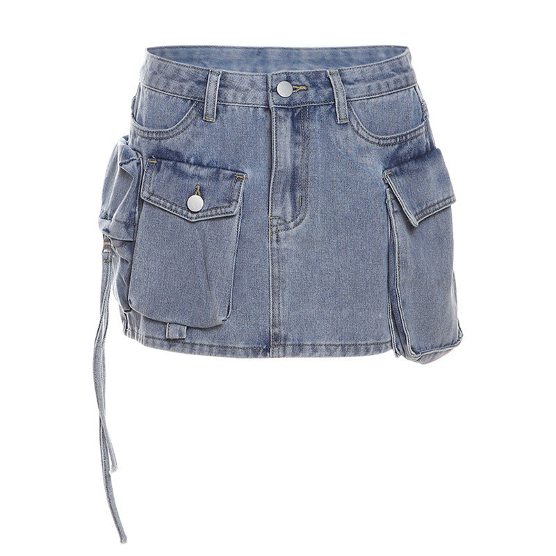Cotton Fashion Personalized Multi-pocket Slim Fit Skirt