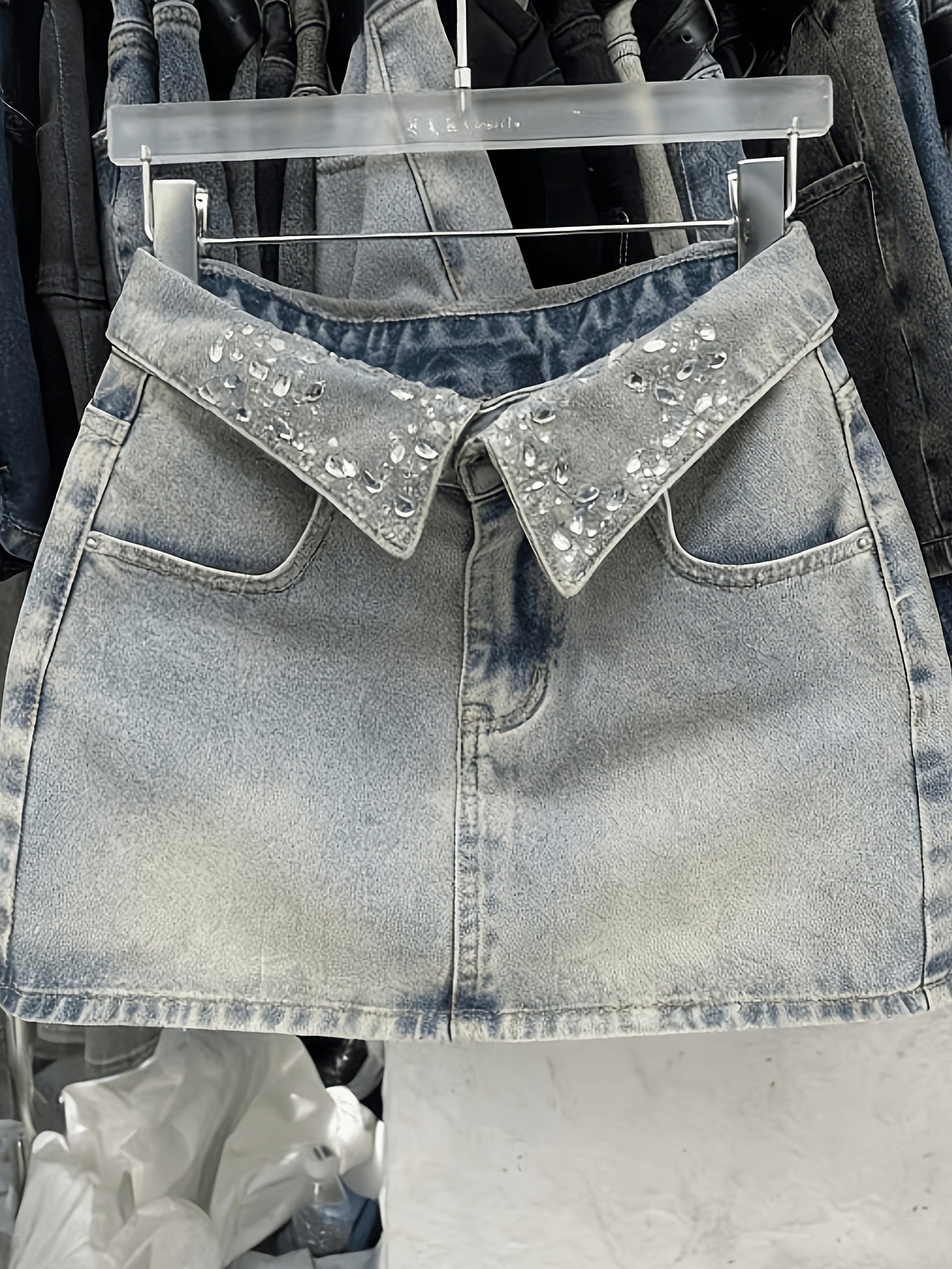 Vintage Rhinestone Denim Skirt High WAIST
