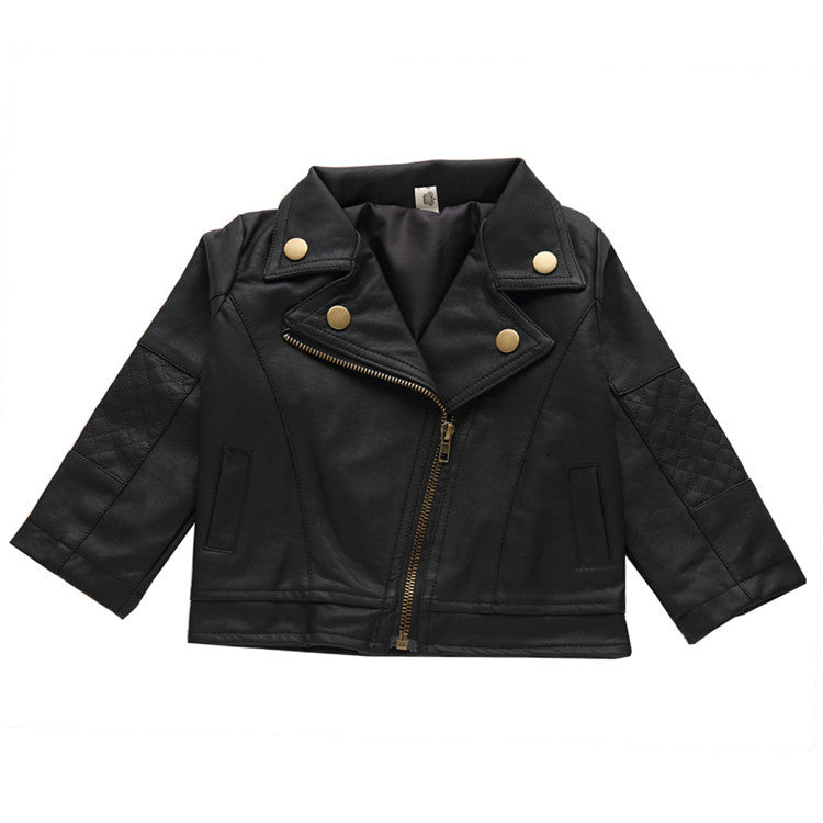 Boys' Short PU Leather Jacket with Collar