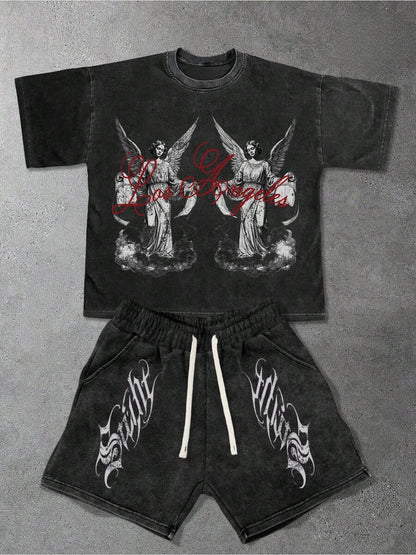 rlb Boys' Short-Sleeve Shorts Set Street Rage Sporty Style Hip-Hop Streetwear