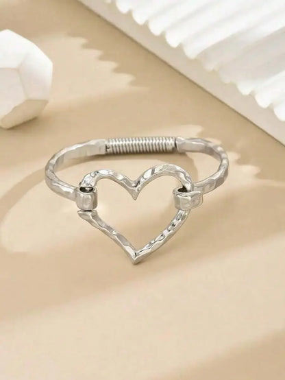 Fashionable Smooth Metal Heart Design Open Bangle Bracelet For Women, Streetwear Style Valentines,Mom,Mother,Mother's Day,Gift