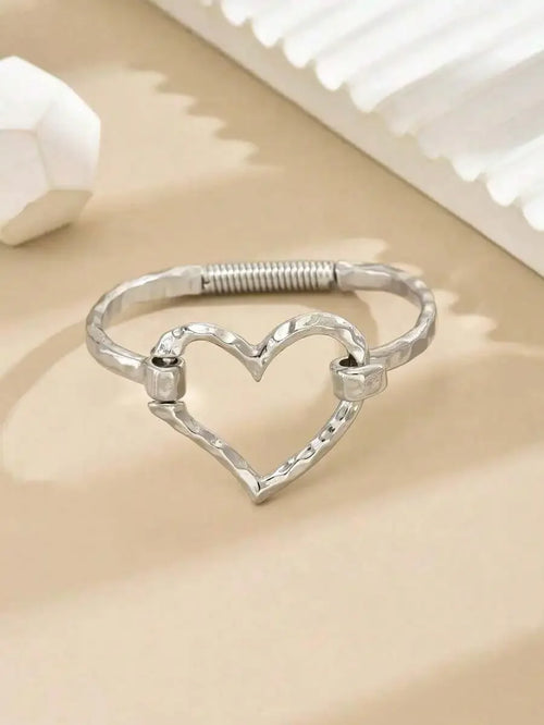 Fashionable Smooth Metal Heart Design Open Bangle Bracelet For Women, Streetwear Style Valentines,Mom,Mother,Mother's Day,Gift