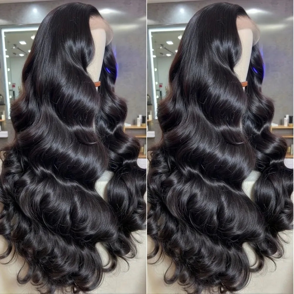 Brazilian Remy Human Hair Lace Front Wig 180 Density 13x4 Lace Pre Plucked 13X6 Natural Black Body Wave Wavy Texture Full Wig