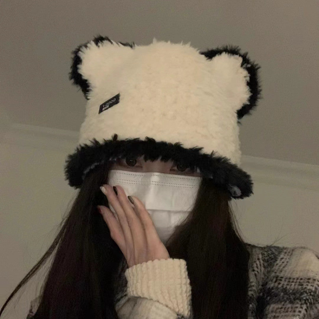 Cute Bear Black and White Contrast Bucket Hat for Women
