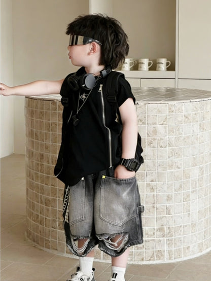 Two-Piece Sleeveless Vest + Korean Style Ripped Jeans Y2K RLB