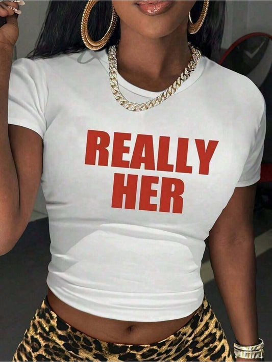 White Short-sleeved Shirt with Red REALLY HER