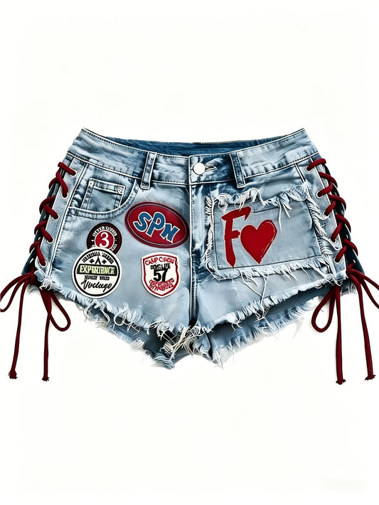 Y2KDenim Shorts, Lace-Up RAWl Jeans Shorts for Women