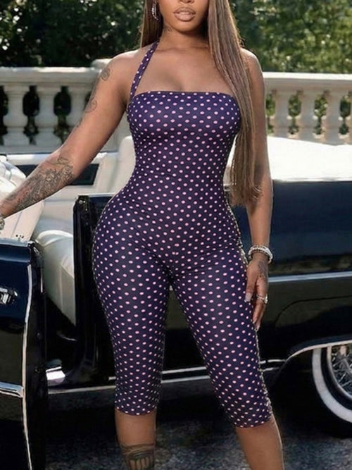 Halter Neck, Strapless, Polka Dot, Slim-fit Y2K Casual Outfit