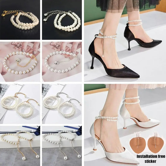 Anklets High Heels Decorations High Heel Ankle Chain Women Shoelaces High Heels Chain Pearl Heels Band High-heeled Shoes Straps