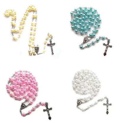 E8BD Lovely Rosary for Cross Crucifix Necklace Christian Catholic Choker for Women