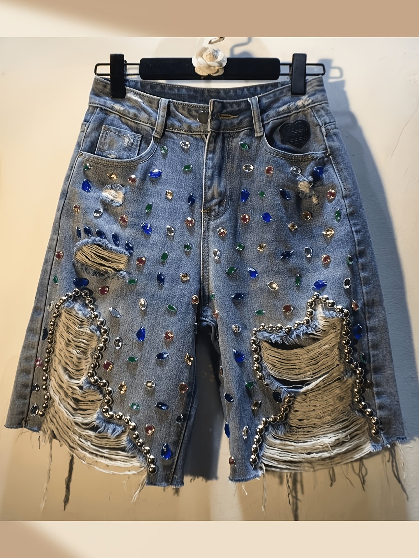 Luxury Rhinestone Beaded Design, Soft Breathable Summer Outdoor Casual Shorts