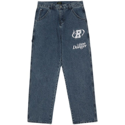 Retro Hip-Hop Embroidered Y2K Wide Leg Jeans for Couples