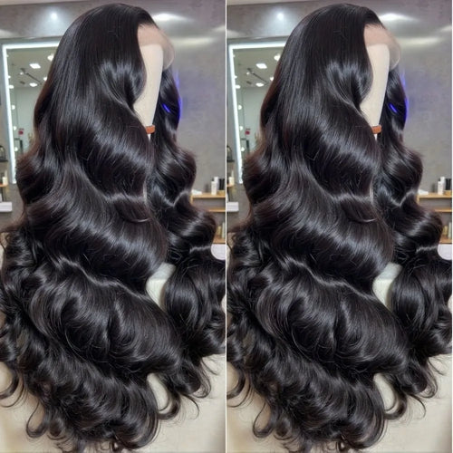 Brazilian Remy Human Hair Lace Front Wig 180 Density 13x4 Lace Pre Plucked 13X6 Natural Black Body Wave Wavy Texture Full Wig