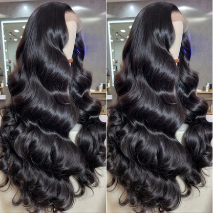 Brazilian Remy Human Hair Lace Front Wig 180 Density 13x4 Lace Pre Plucked 13X6 Natural Black Body Wave Wavy Texture Full Wig