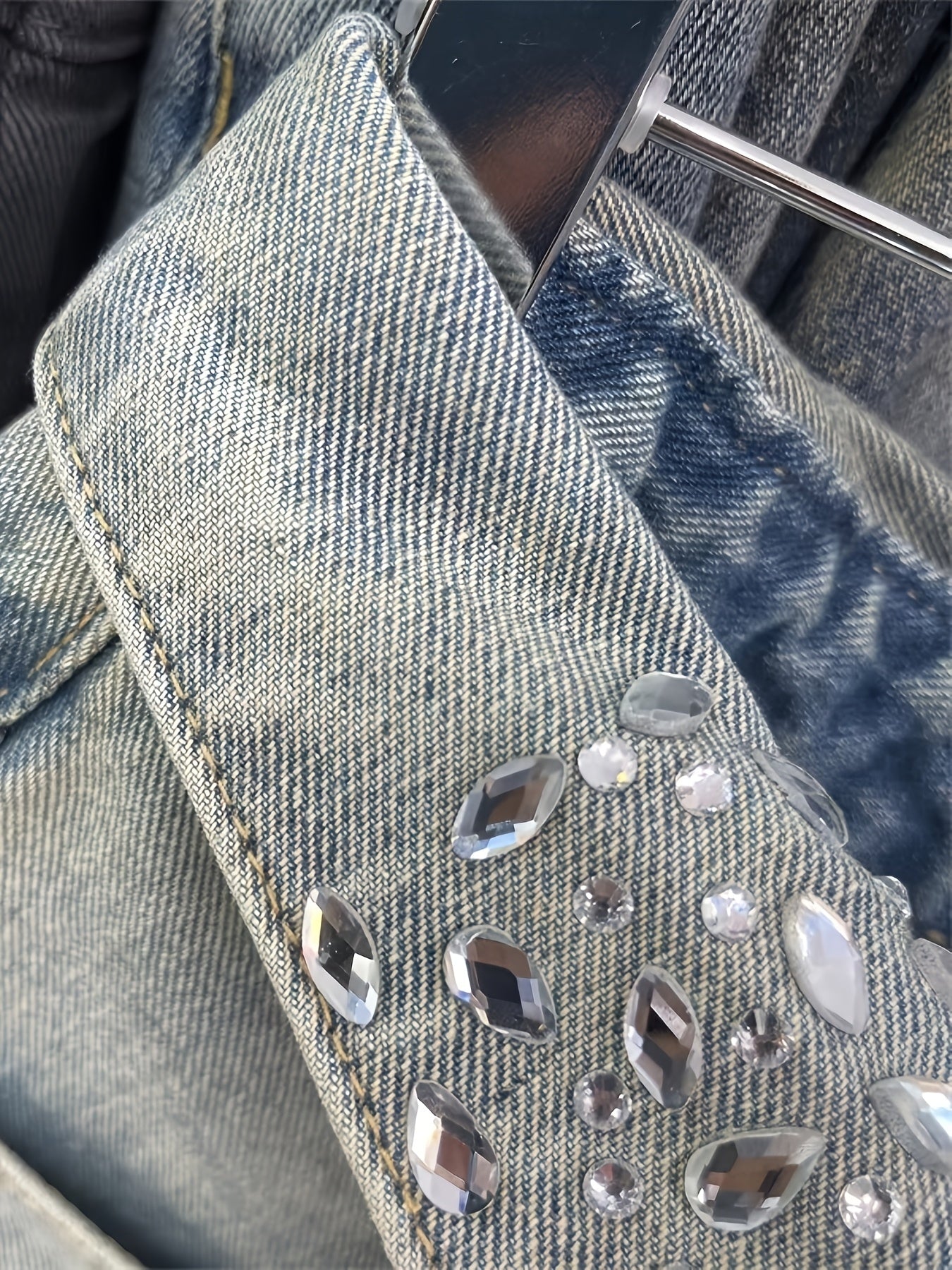 Vintage Rhinestone Denim Skirt High WAIST