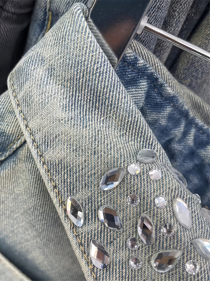 Vintage Rhinestone Denim Skirt High WAIST