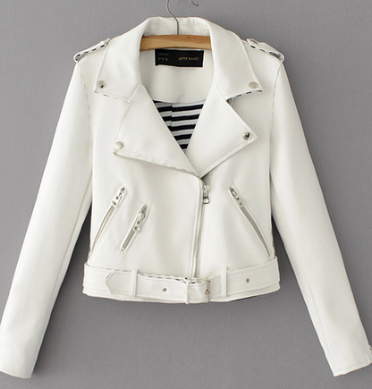 Fashionable Short PU Leather Jacket with Belted Waist