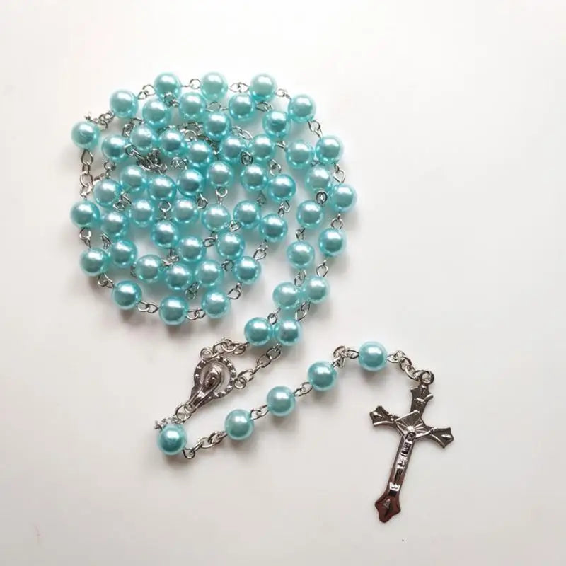 E8BD Lovely Rosary for Cross Crucifix Necklace Christian Catholic Choker for Women