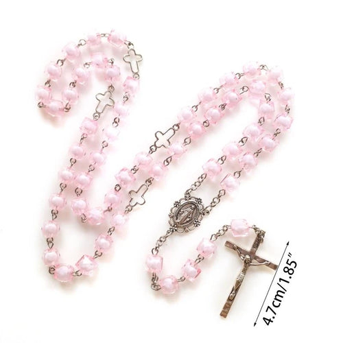 Pink Square for Cross Rosary Necklace Hanging Crafts Bead Chain