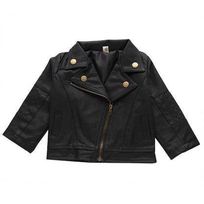 Boys' Short PU Leather Jacket with Collar