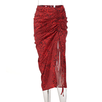 Sleek Ruched Zip Slim Skirt with Drawstring Detail