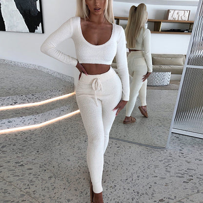 2020 Fashionable Cropped Sweater and Pants Set