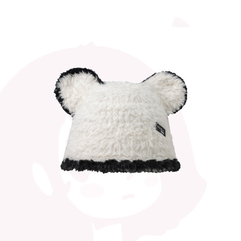 Cute Bear Black and White Contrast Bucket Hat for Women