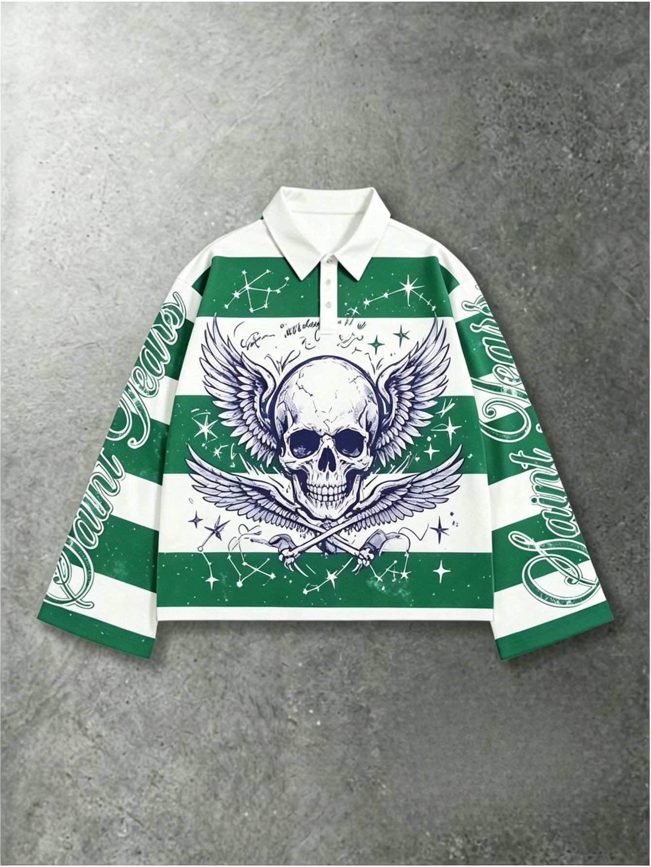Y2K Skull & Star Graphic Striped Long Sleeve Streetwear Top