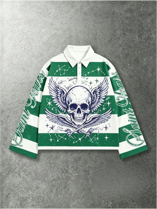 Y2K Skull & Star Graphic Striped Long Sleeve Streetwear Top