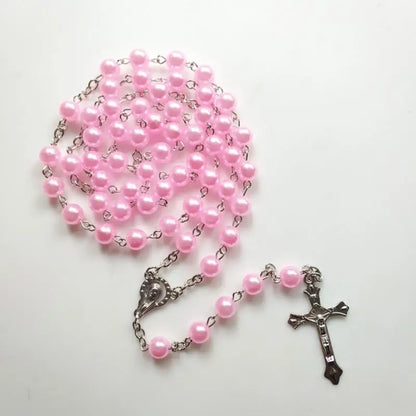 E8BD Lovely Rosary for Cross Crucifix Necklace Christian Catholic Choker for Women
