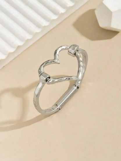 Fashionable Smooth Metal Heart Design Open Bangle Bracelet For Women, Streetwear Style Valentines,Mom,Mother,Mother's Day,Gift